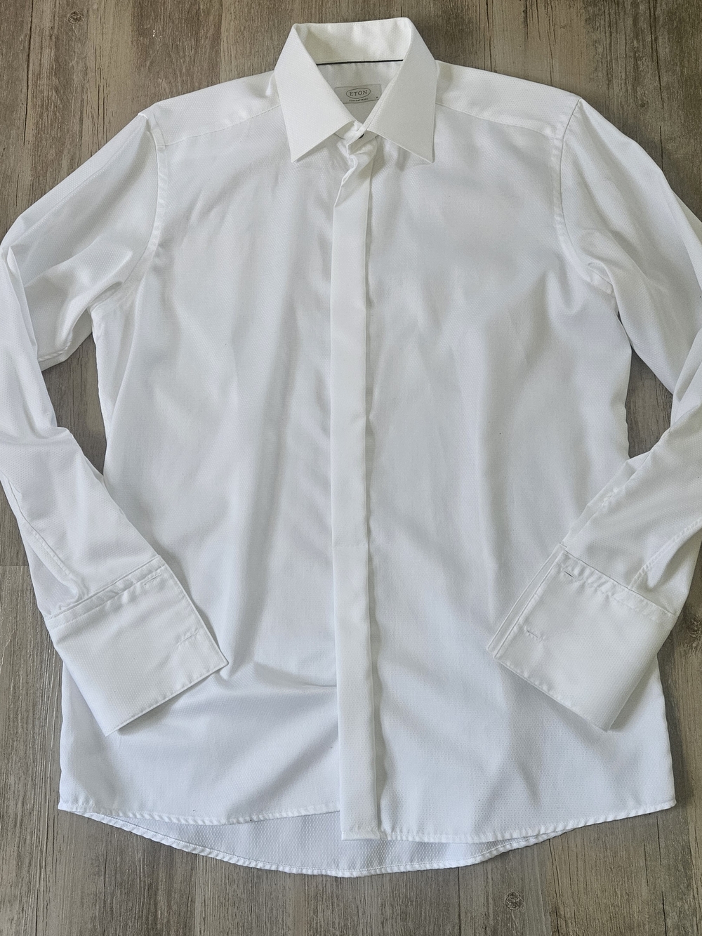 Eton Men's Fly Front Twill Textured Tuxedo French Cuff Button Up Shirt 41/16